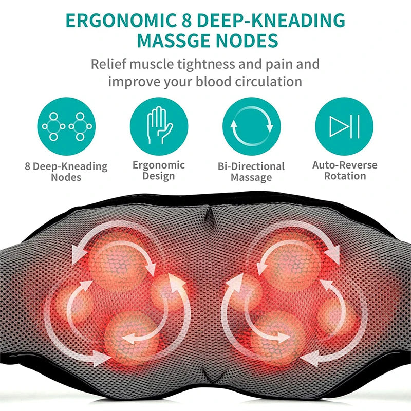Shiatsu Neck and Shoulder Massager Heated Back Massager U Shape Deep Kneading Electric Massage Pillow For Neck Waist Leg Body