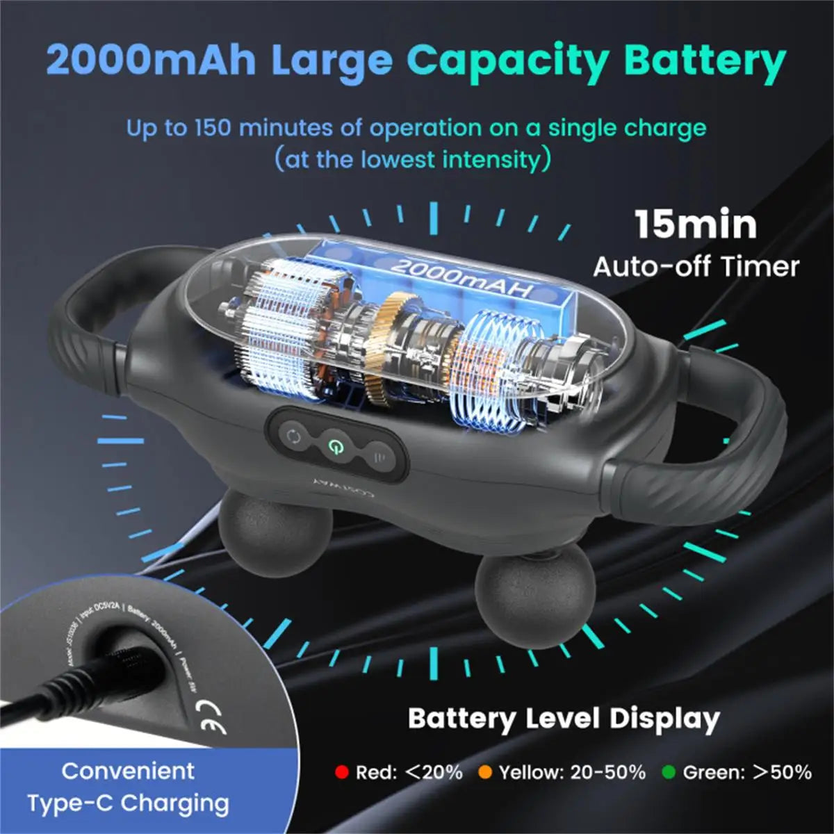 Versatile Electric Massager with 3 Interchangeable Heads