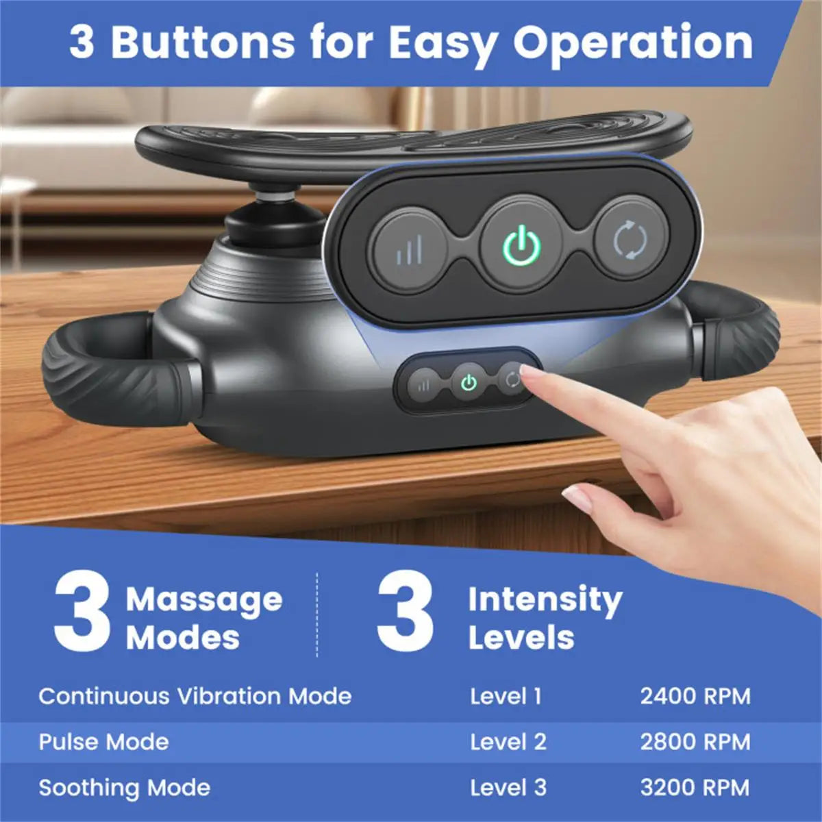 Versatile Electric Massager with 3 Interchangeable Heads
