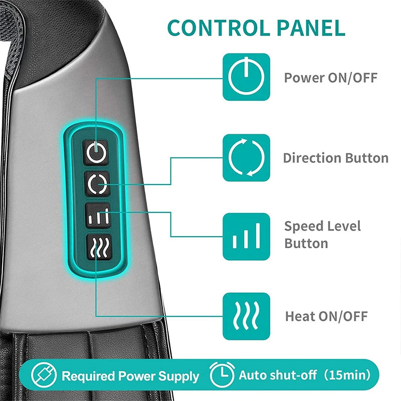 Shiatsu Neck and Shoulder Massager Heated Back Massager U Shape Deep Kneading Electric Massage Pillow For Neck Waist Leg Body