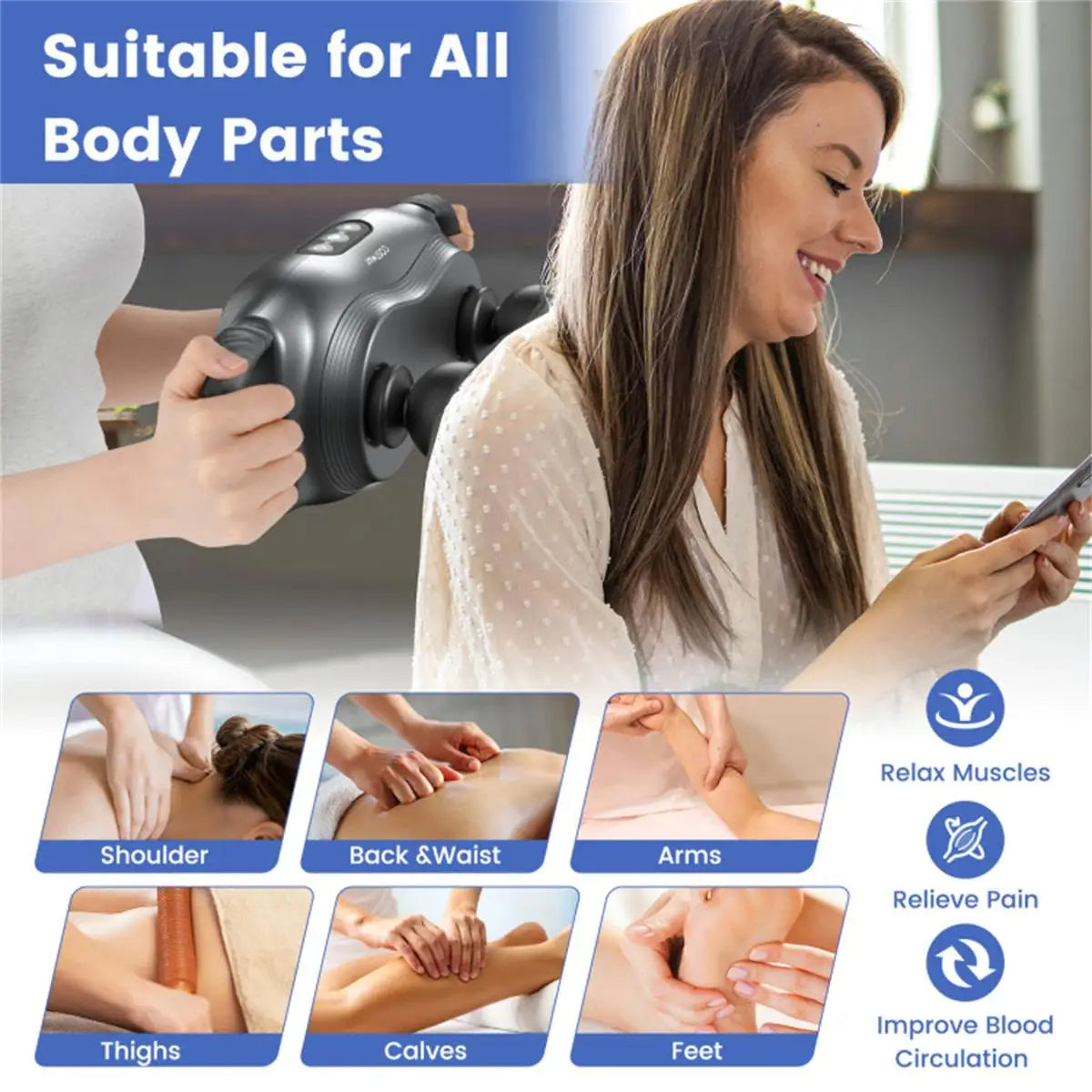 Versatile Electric Massager with 3 Interchangeable Heads