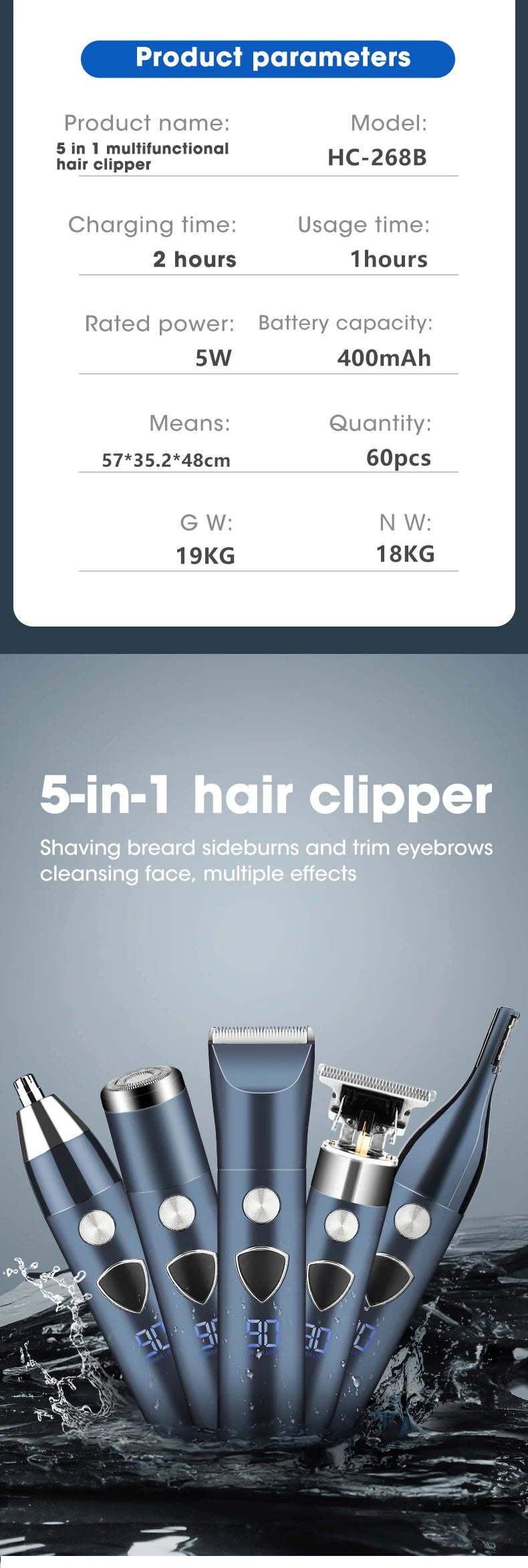 RESUXI HC-268B 5-in-1 Men's Grooming Kit – Hair & Beard Trimmer