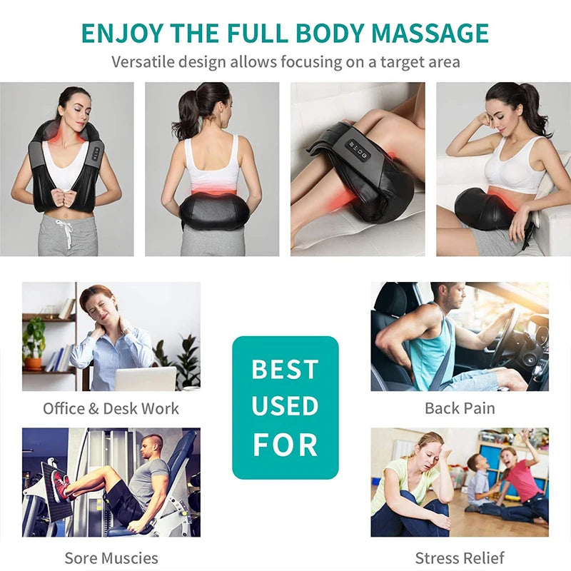 Shiatsu Neck and Shoulder Massager Heated Back Massager U Shape Deep Kneading Electric Massage Pillow For Neck Waist Leg Body